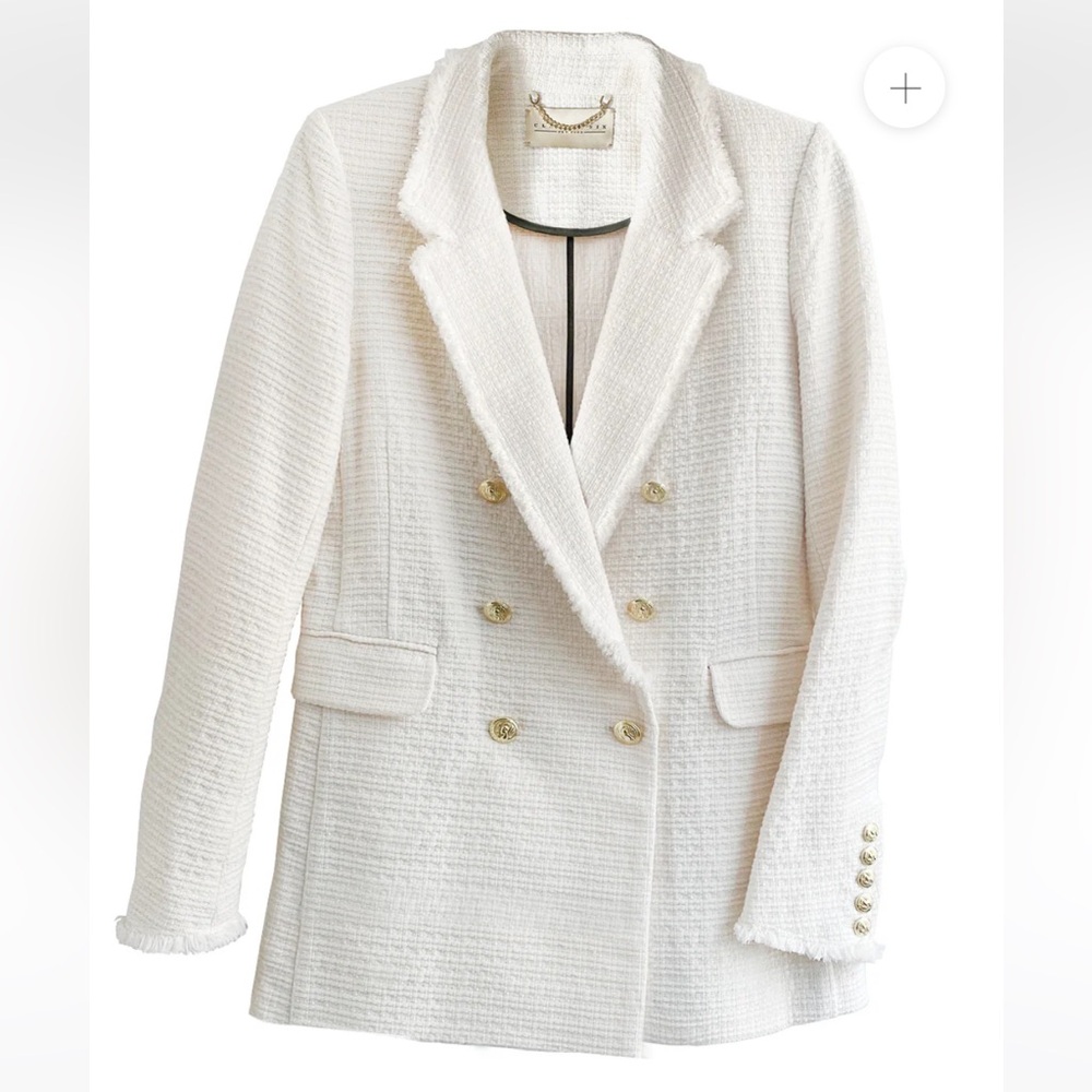 Classic Double-Breasted White Tweed Blazer